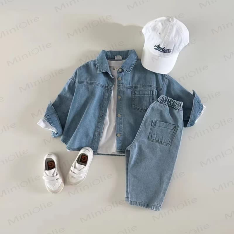 Denim mit Umlegekragen und langen Ärmeln für Baby und Kleinkind - image 3