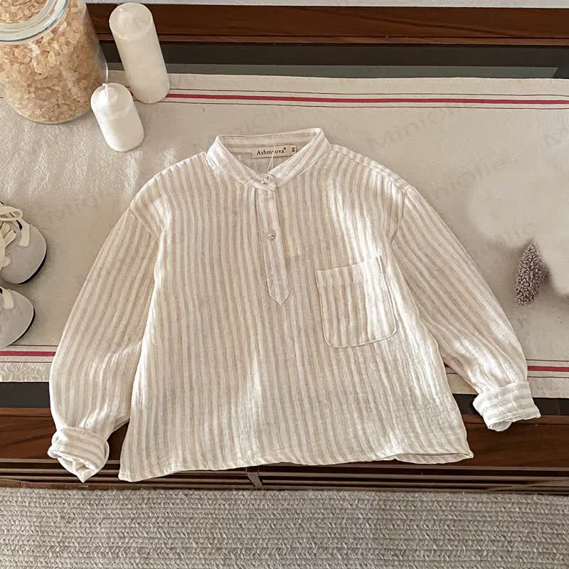 Langarm-Leinen - T-Shirt mit vertikalen Streifen für Kleinkind - Kaffee - 8-9J - image 7