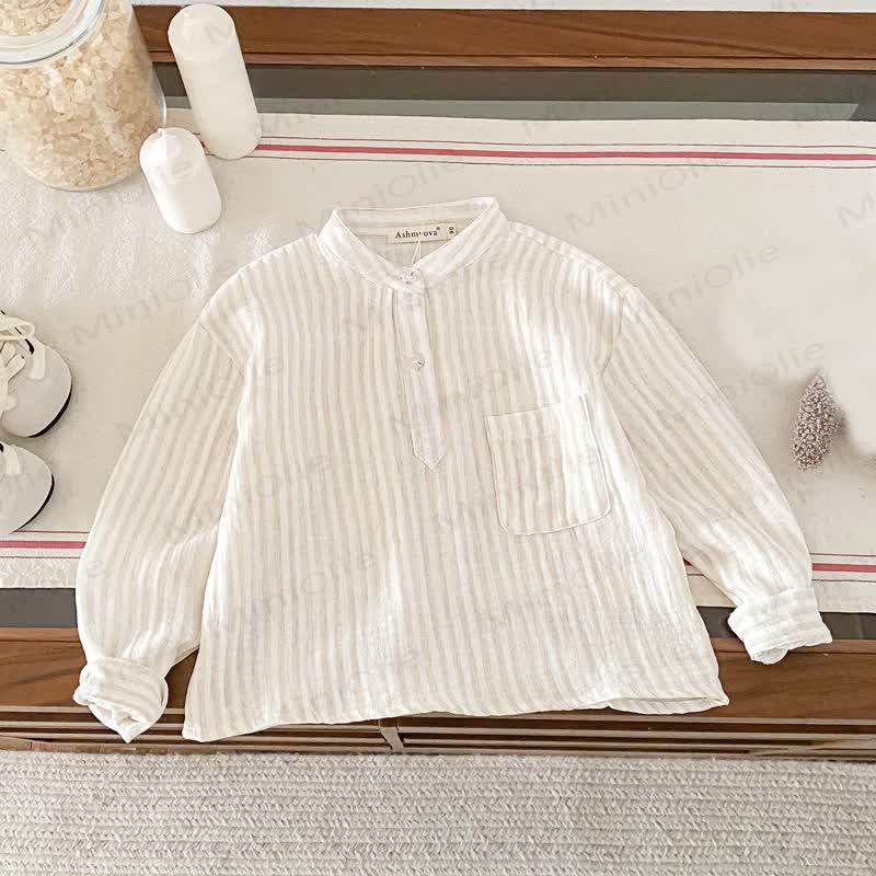 Langarm-Leinen - T-Shirt mit vertikalen Streifen für Kleinkind - Khaki - 8-9J - image 9
