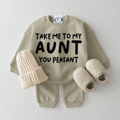 TAKE ME TO MY AUNT/UNCLE YOU PEASANT! Baby Grau Grün Sweatshirt -2-teiliges Set - Grau Grün: TANTE - 2-3J - image 1