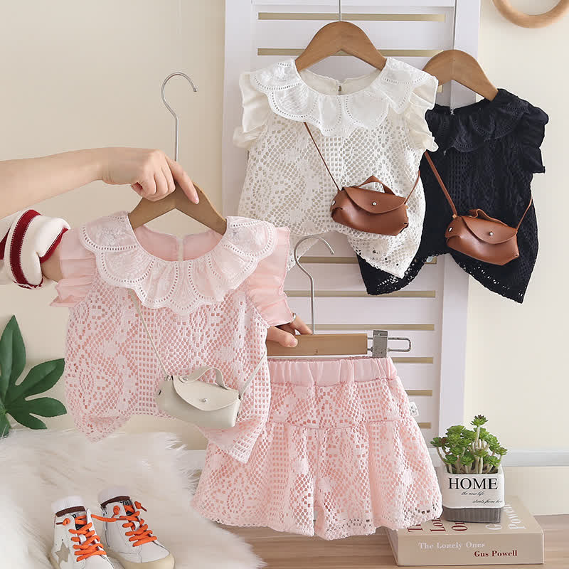 Zweiteiliges Set für Baby und Babys: Ärmelloses Spitze und Shorts aus Lace mit Tasche - image 1