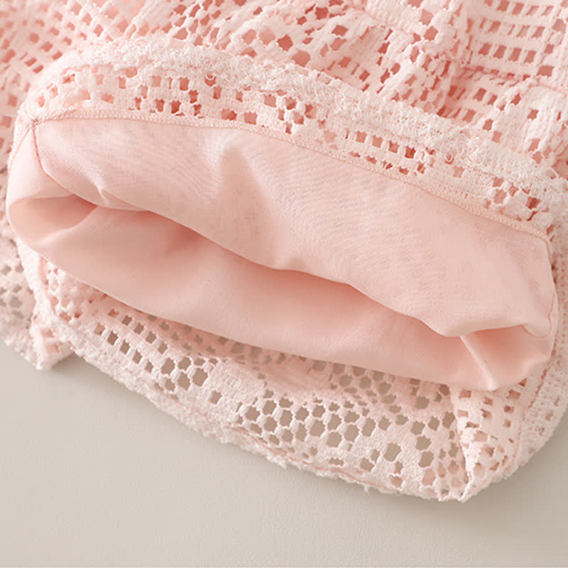 Zweiteiliges Set für Baby und Babys: Ärmelloses Spitze und Shorts aus Lace mit Tasche - image 11