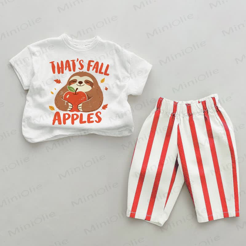 THAT'S FALL APPLES Baby Vertikal Streifen 2-teiliges Set - Weiß & Rot - 4-5J - image 1