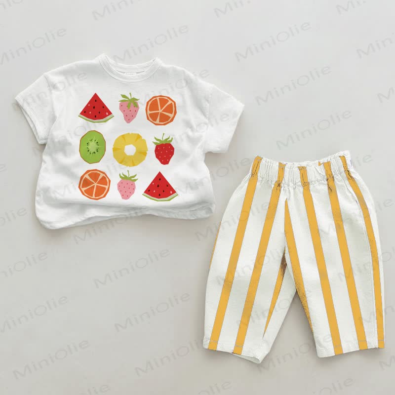 Baby Set mit Obst , weiß-gelb Streifen , 2-teilig - Weiß & Gelb - 2-3J - image 1
