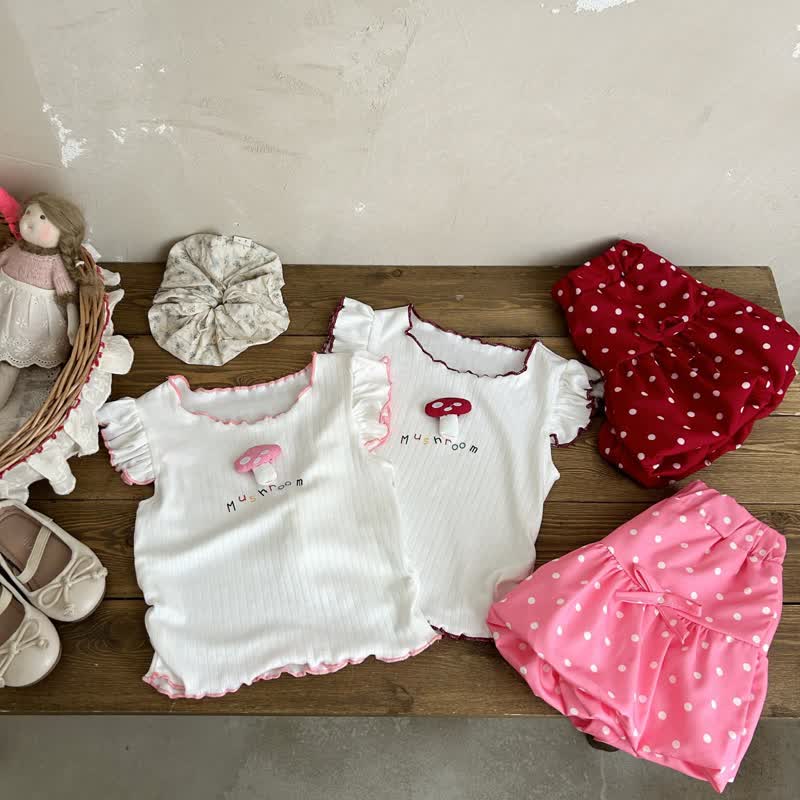 MUSHROOM Kleinkind Baby Mädchen Punktmuster Ärmelloses Spitze und Shorts 2-teiliges Set - image 1