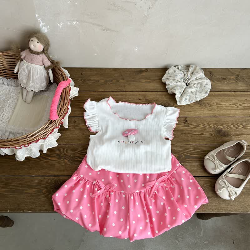 MUSHROOM Kleinkind Baby Mädchen Punktmuster Ärmelloses Spitze und Shorts 2-teiliges Set - Rosa - 4-5J - image 2