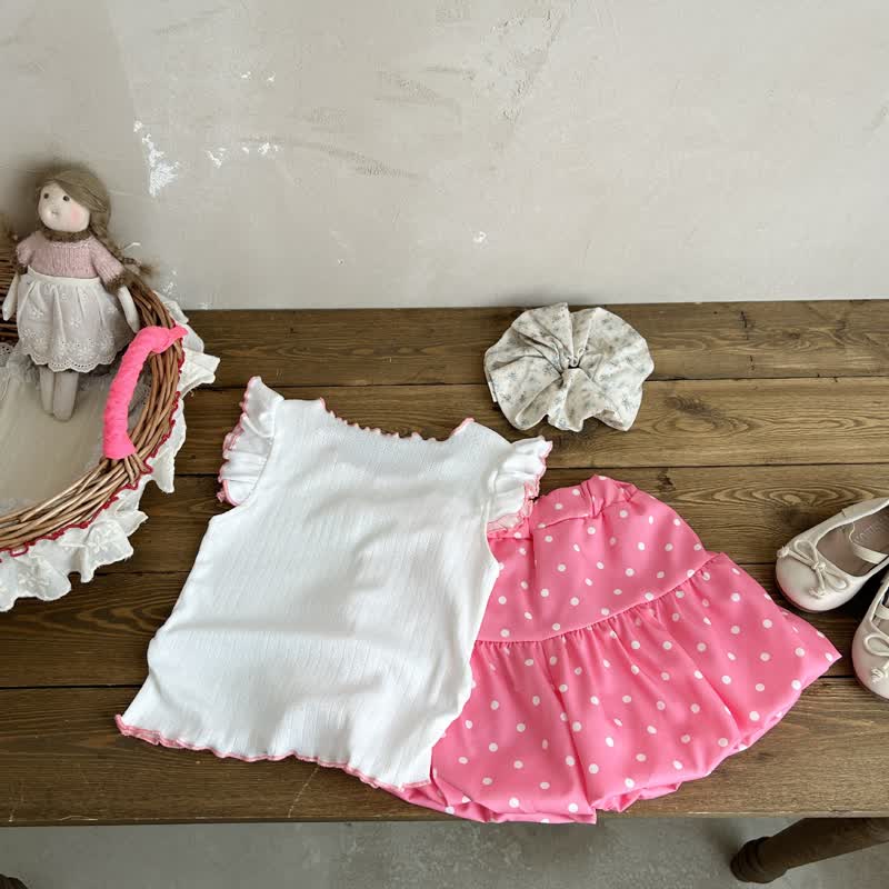 MUSHROOM Kleinkind Baby Mädchen Punktmuster Ärmelloses Spitze und Shorts 2-teiliges Set - image 4