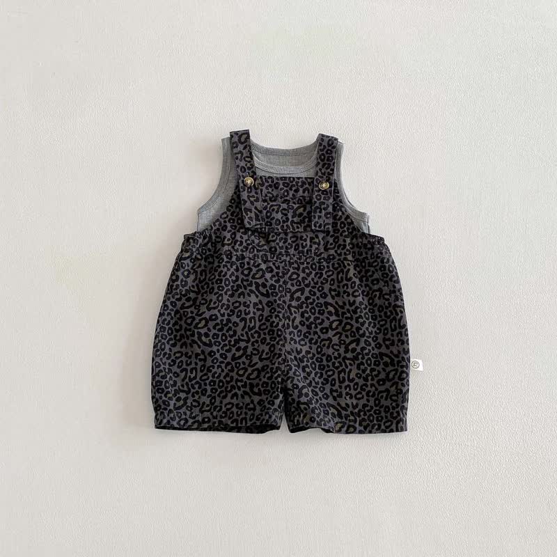 Grauer, ärmelloser Overalls mit Leopardenmuster für Baby und Kleinkind , 2-teiliges Set - Grau - 2-3J - image 2