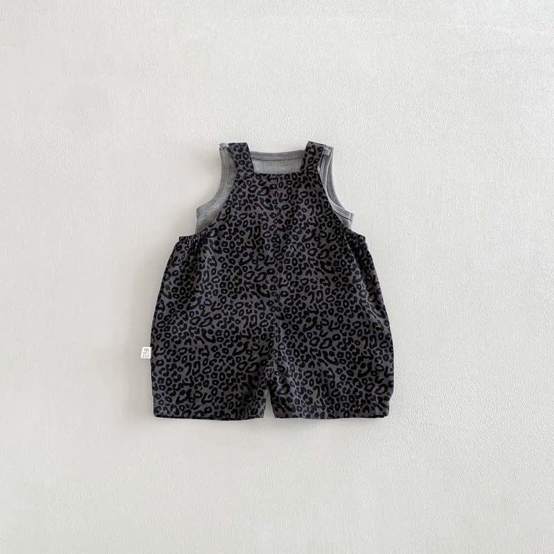 Grauer, ärmelloser Overalls mit Leopardenmuster für Baby und Kleinkind , 2-teiliges Set - image 3