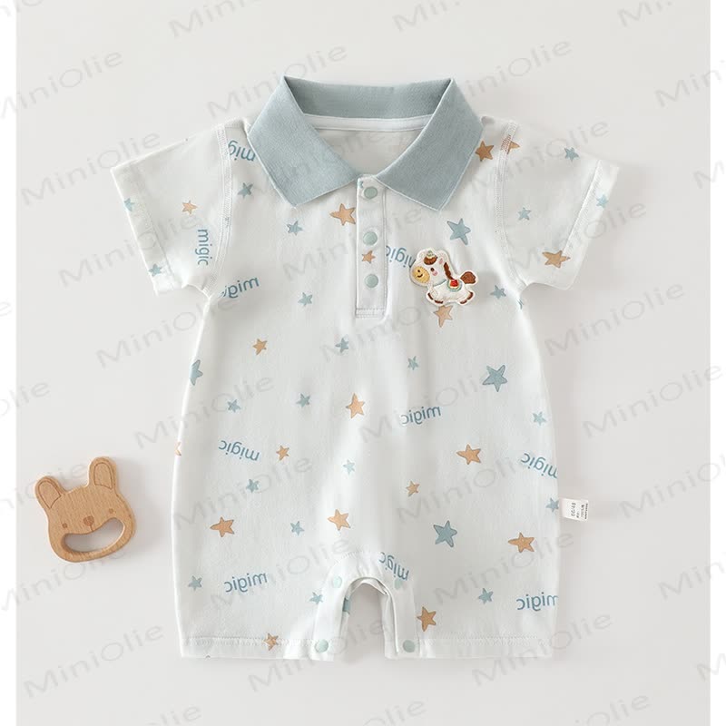 Baby Baumwoll-Polo- Strampler mit kurzen Ärmeln - Blau Stern - 18-24M - image 1