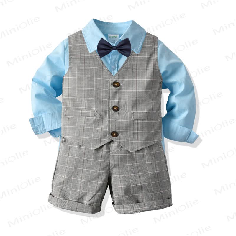 4-teiliges Set für Kleinkind und Jungen : Graues Plaid -Set für Jungen - Graues und Blau Hemd - 6-7J - image 3