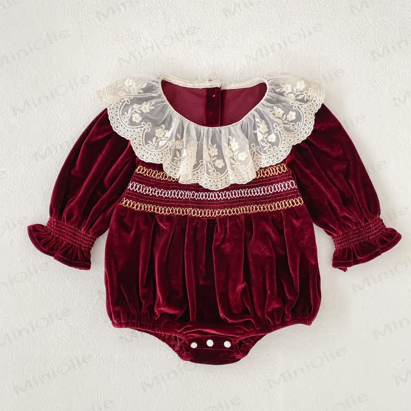 Baby Bodysuit aus Samt mit Lace - Rot - 18-24M - image 1