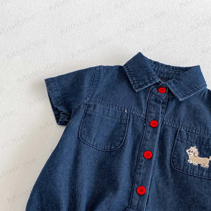 Baby Denim Bodysuit in Rot mit Druckknopfkragen - image 5