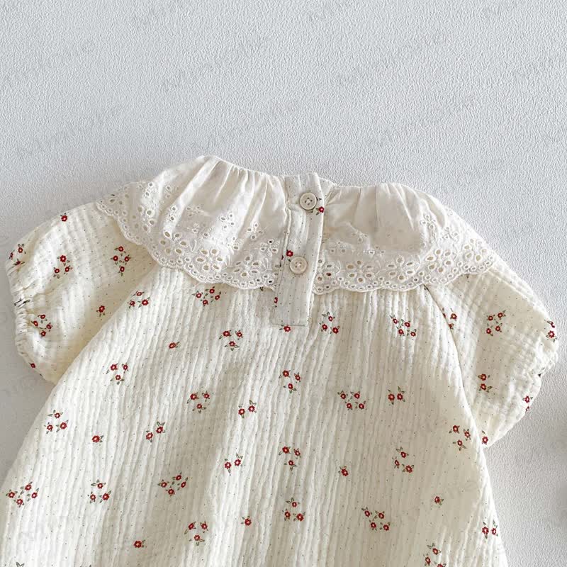 Baby Bodysuit im Blumen -Stil mit Blumenmuster, Rüschenkragen und passender Hut - image 7