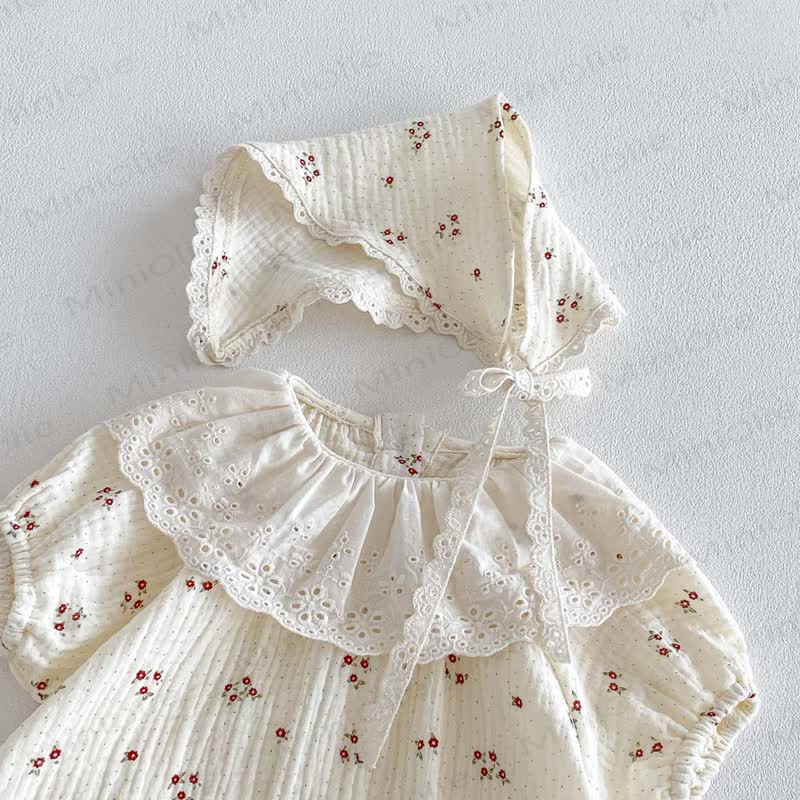 Baby Bodysuit im Blumen -Stil mit Blumenmuster, Rüschenkragen und passender Hut - image 8