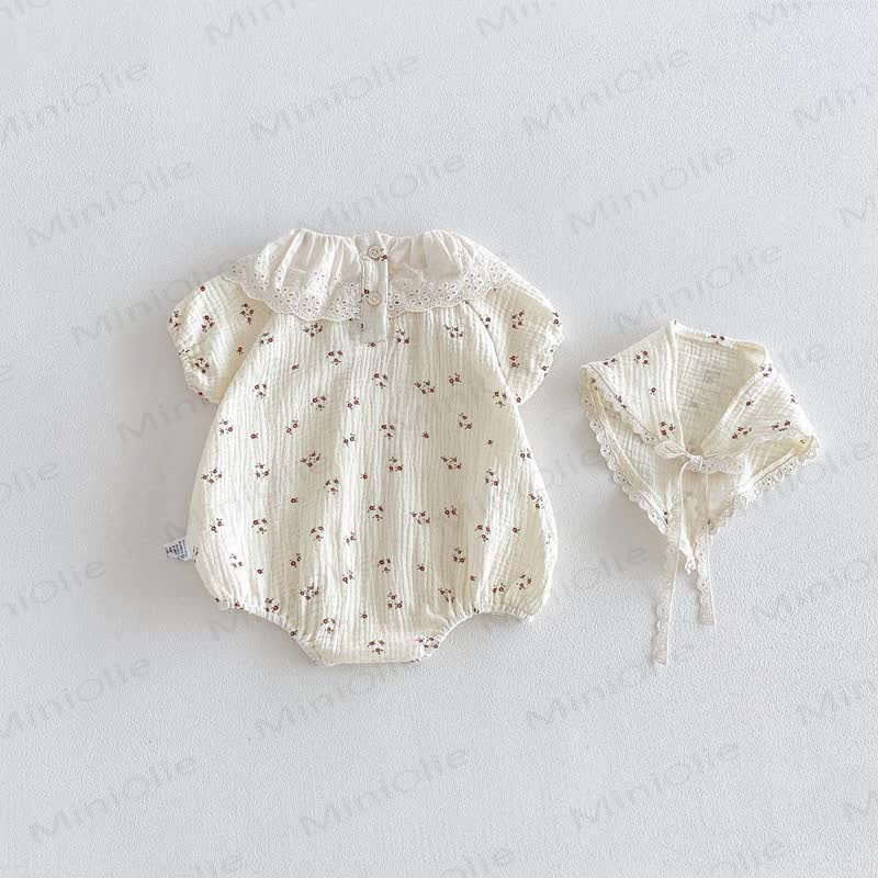 Baby Bodysuit im Blumen -Stil mit Blumenmuster, Rüschenkragen und passender Hut - image 6