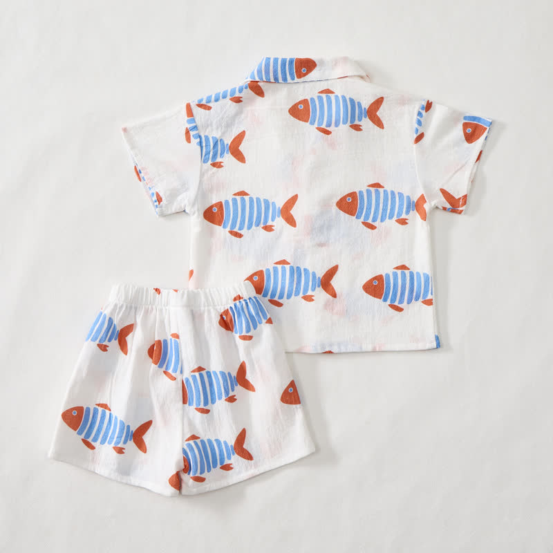Zweiteiliges Set für Kleinkind-Jungen: Weißes Fisch -Shirt und Shorts - image 3