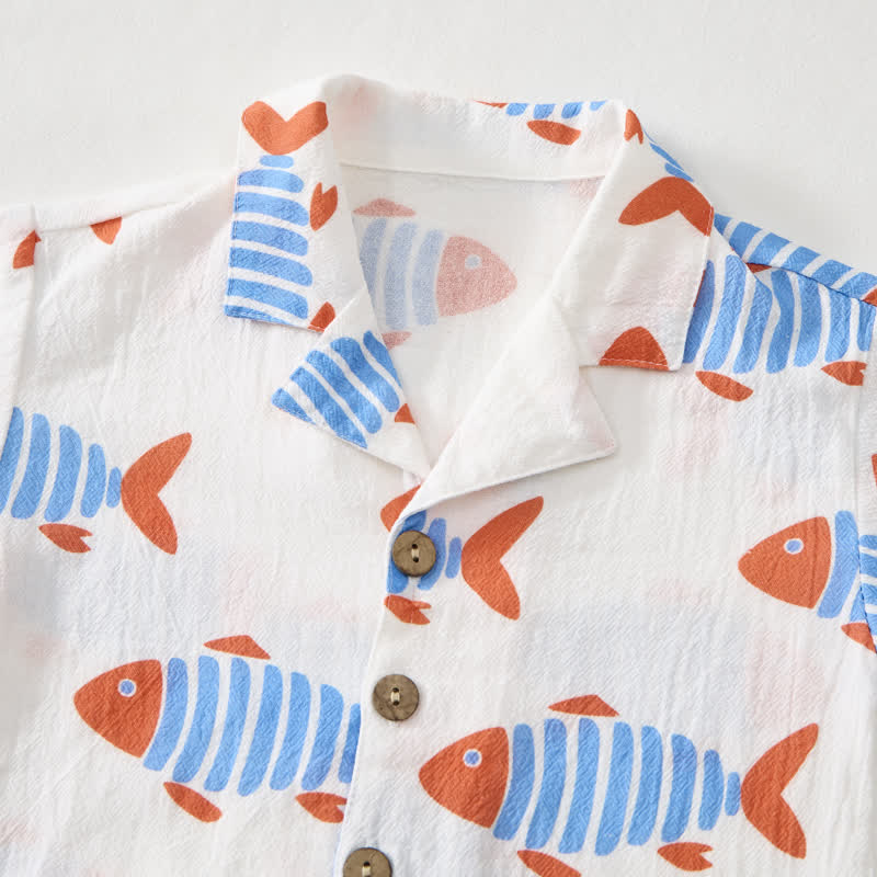 Zweiteiliges Set für Kleinkind-Jungen: Weißes Fisch -Shirt und Shorts - image 4