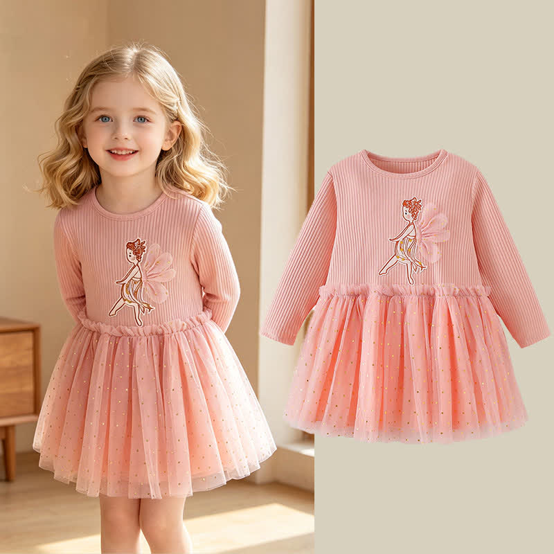 Kleinkind Mädchen Rosa Kleid mit Tanzprinzessinnen-Print , langärmelig, Tüll - image 1