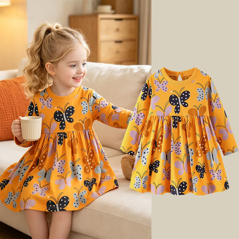 Kleid mit orangefarbenem Schmetterlingsmuster für Kleinkind - image 1