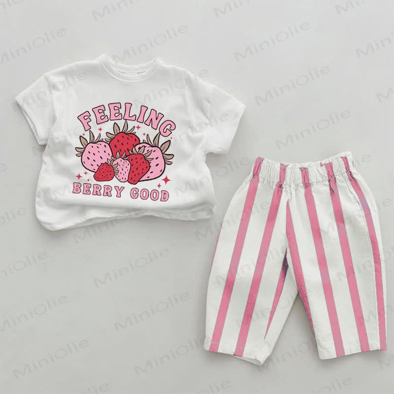 FEELING BERRY GOOD Rosa Baby Streifen 2-teiliges Set - Weiß & Rosa - 2-3J - image 1