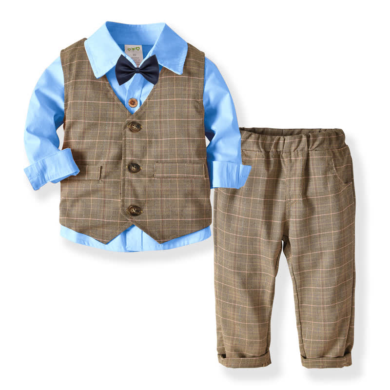 Vintage- Plaid Set für Kleinkind mit Schleife - Blau 4-teiliges Set - 6-7J - image 3