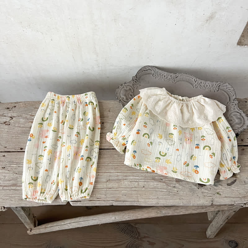 Zweiteiliges Set für Baby : Beige bedrucktes Spitze und Hose - Beige Wolke - 2-3J - image 4