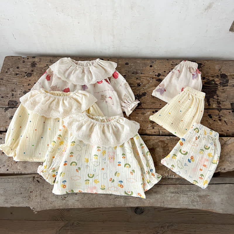 Zweiteiliges Set für Baby : Beige bedrucktes Spitze und Hose - image 6