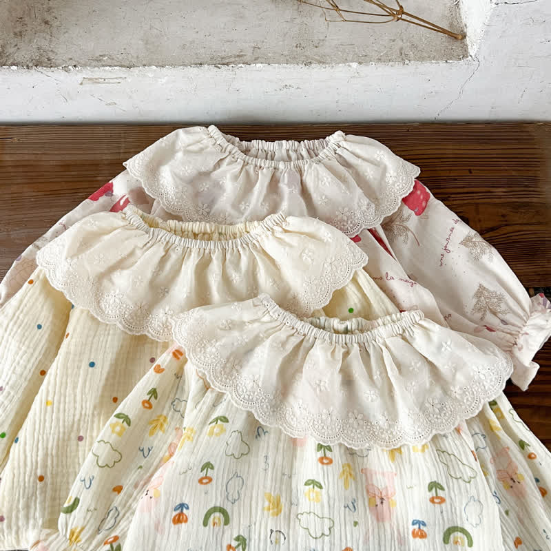 Zweiteiliges Set für Baby : Beige bedrucktes Spitze und Hose - image 7