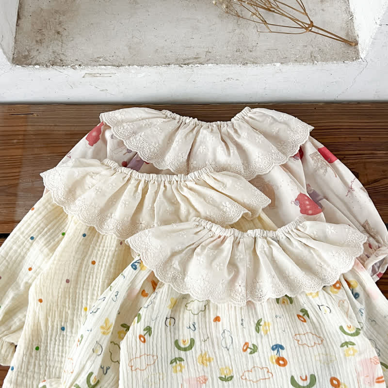 Zweiteiliges Set für Baby : Beige bedrucktes Spitze und Hose - image 8