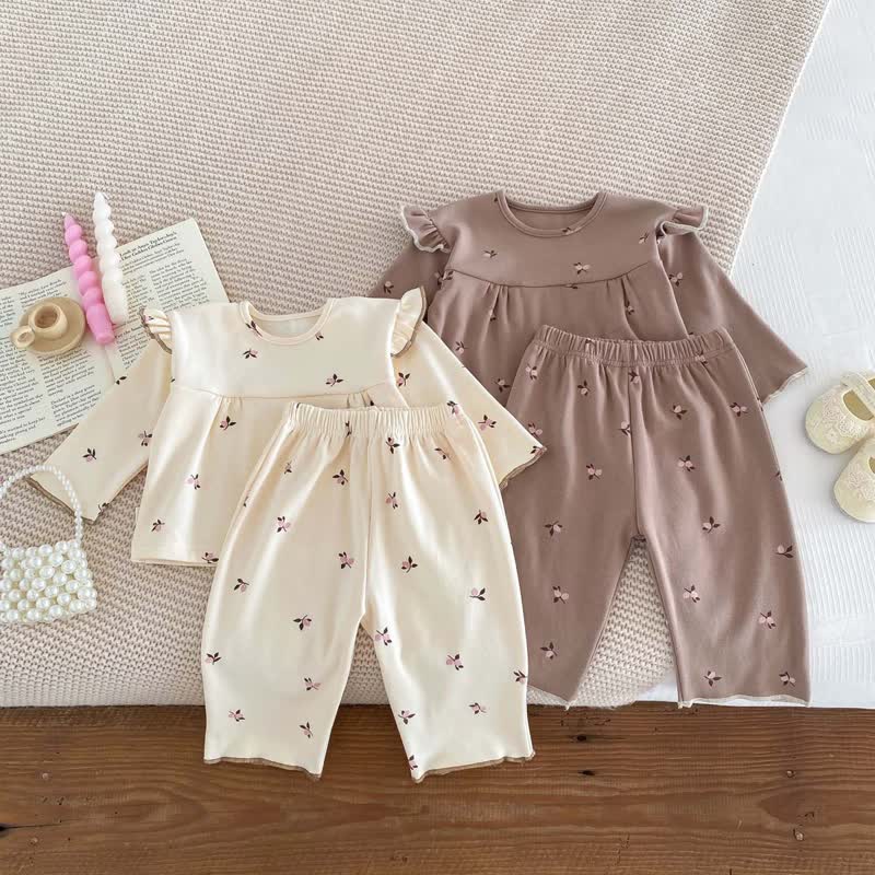 Baby Schlafanzug Set mit Blumen Spitze und Hose , langärmlig und langärmelig - image 1
