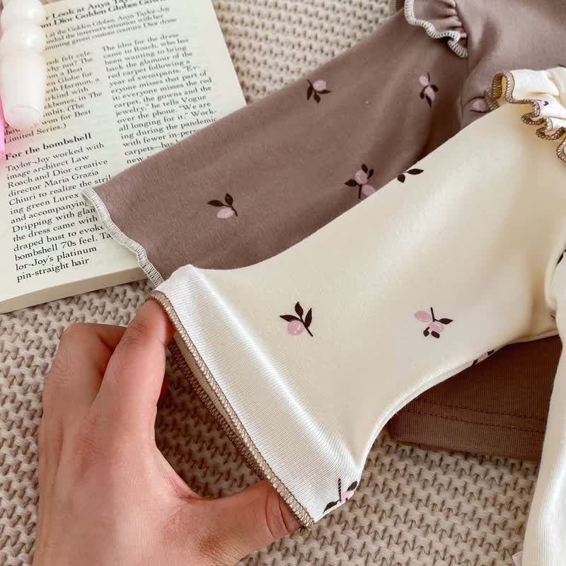 Baby Schlafanzug Set mit Blumen Spitze und Hose , langärmlig und langärmelig - image 7