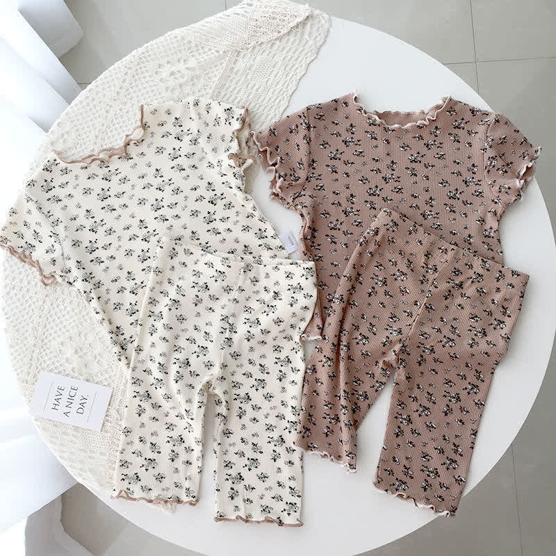 2-teiliges Set für Kleinkind-Mädchen : Blumen T-Stück und Hose - image 1