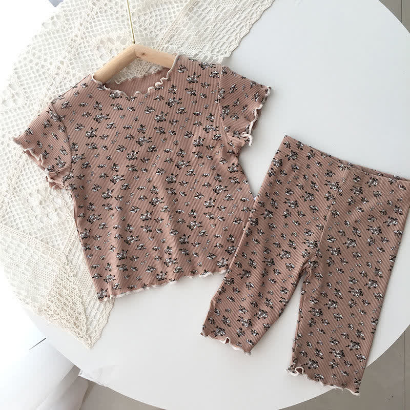 2-teiliges Set für Kleinkind-Mädchen : Blumen T-Stück und Hose - Braun - 8-9J - image 2
