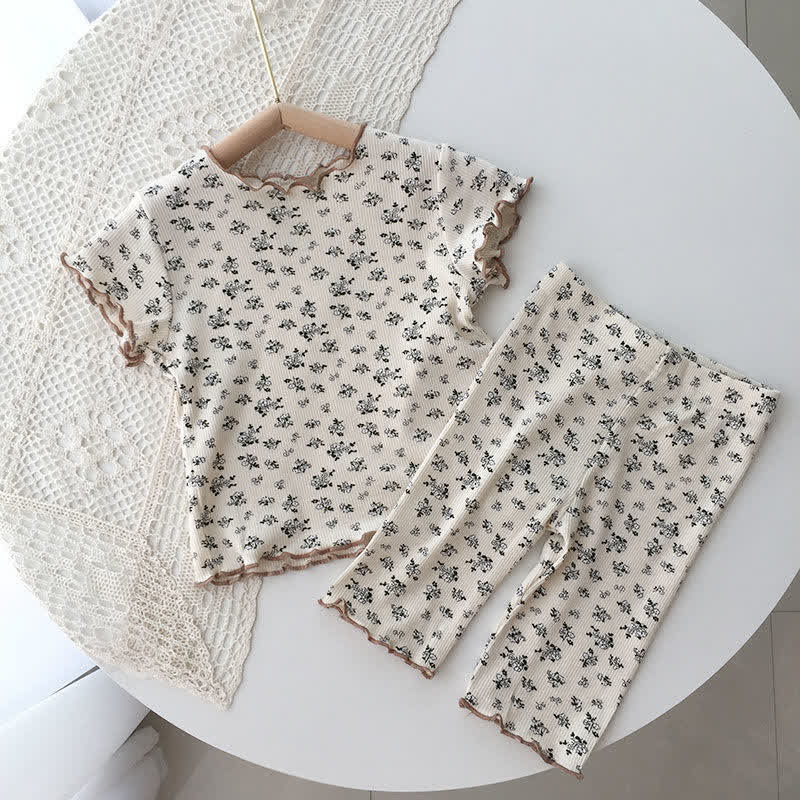 2-teiliges Set für Kleinkind-Mädchen : Blumen T-Stück und Hose - Beige - 8-9J - image 3