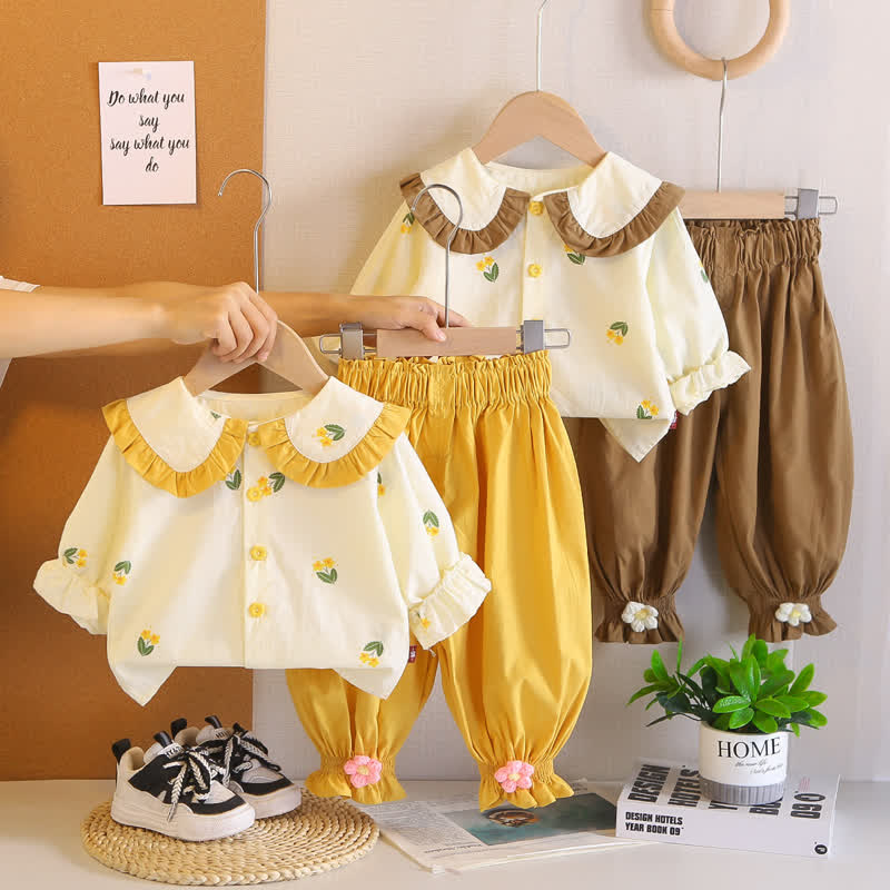 2-teiliges Set für Baby und Babys: Spitze und Hose mit Blumenmuster und Blumen - image 1