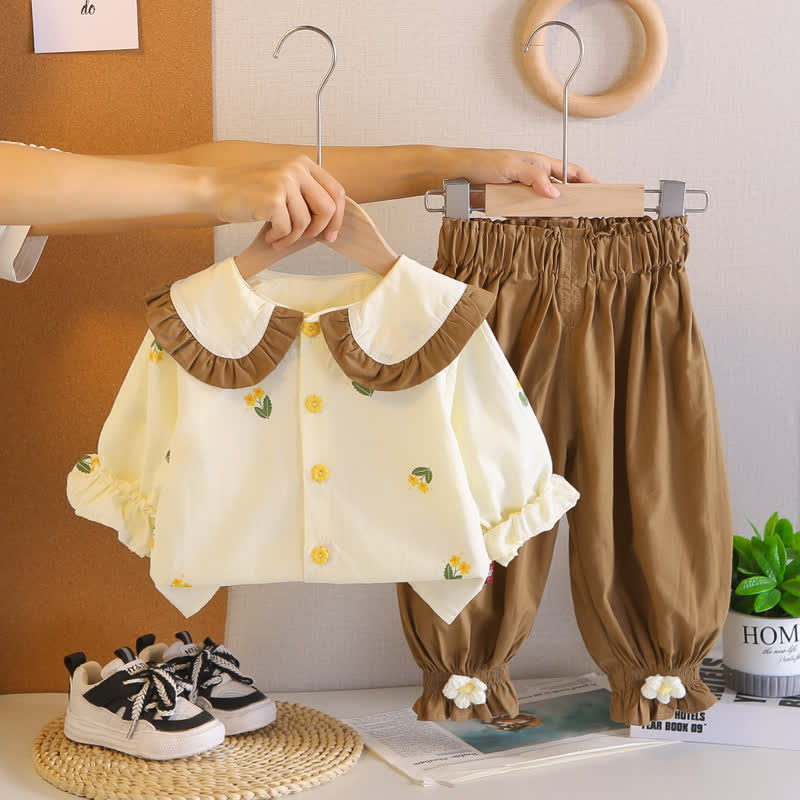 2-teiliges Set für Baby und Babys: Spitze und Hose mit Blumenmuster und Blumen - Braun - 4-5J - image 3