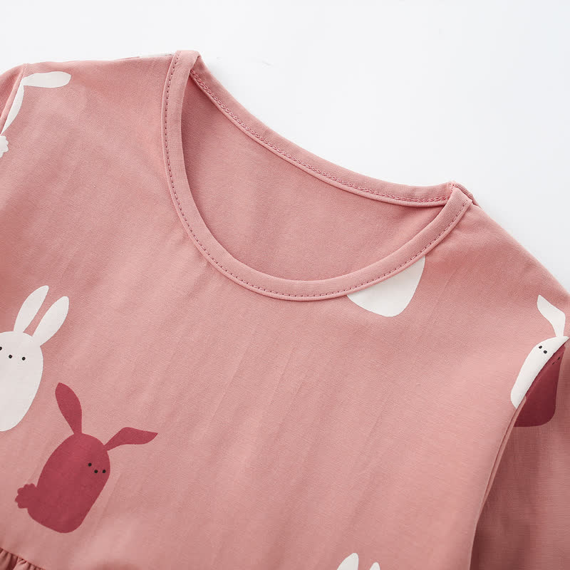 Kleinkind Mädchen Rosa Hase mit Hasenmuster und langen Kleid - image 3