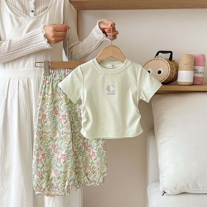 2-teiliges Set für Kleinkind-Mädchen : T-Stück und Hose mit Blume/ Tier - Grün - 8-9J - image 4