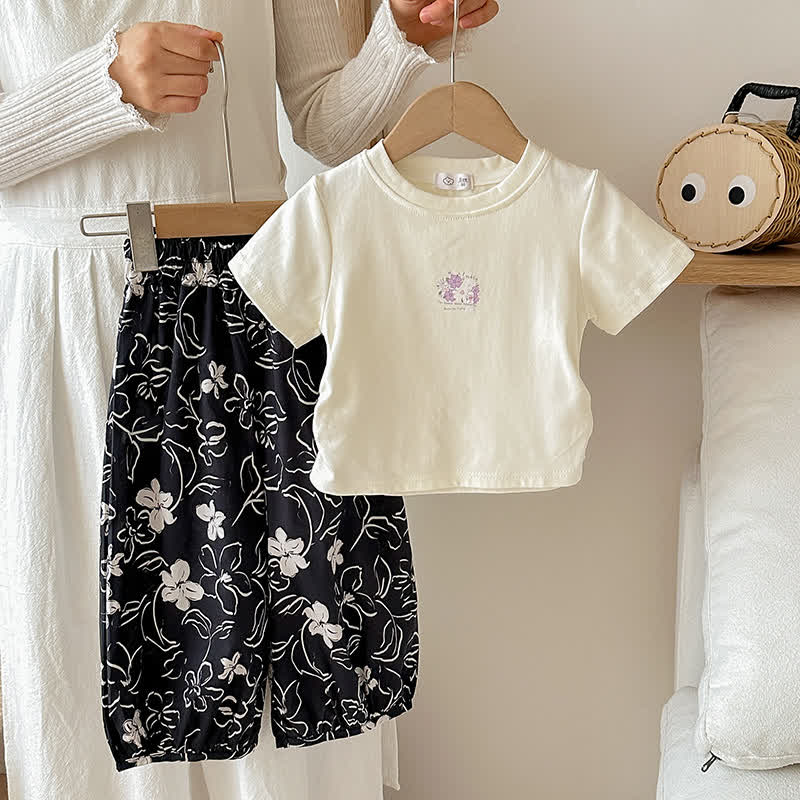 2-teiliges Set für Kleinkind-Mädchen : T-Stück und Hose mit Blume/ Tier - Beige - 8-9J - image 5