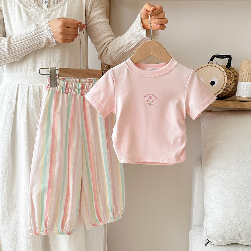 2-teiliges Set für Kleinkind-Mädchen : T-Stück und Hose mit Blume/ Tier - Rosa - 8-9J - image 2
