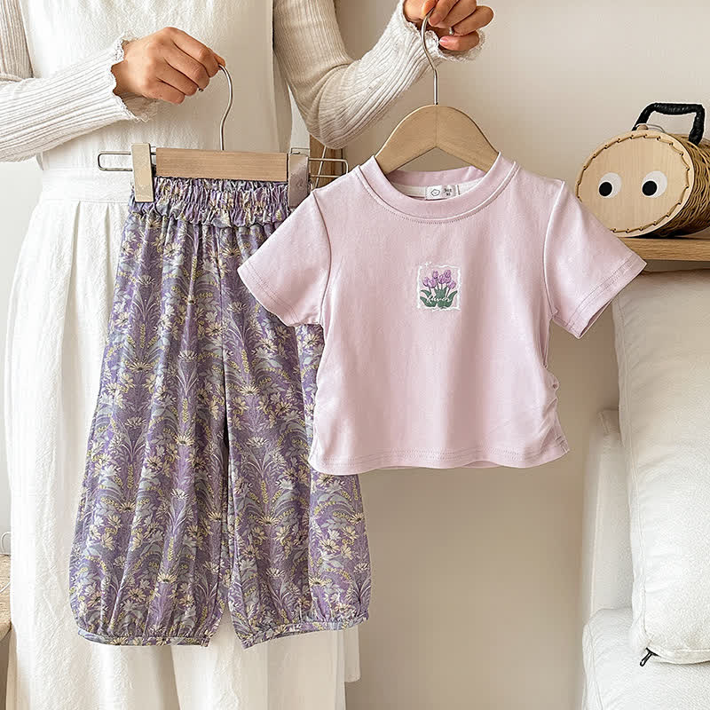 2-teiliges Set für Kleinkind-Mädchen : T-Stück und Hose mit Blume/ Tier - Lila - 8-9J - image 3