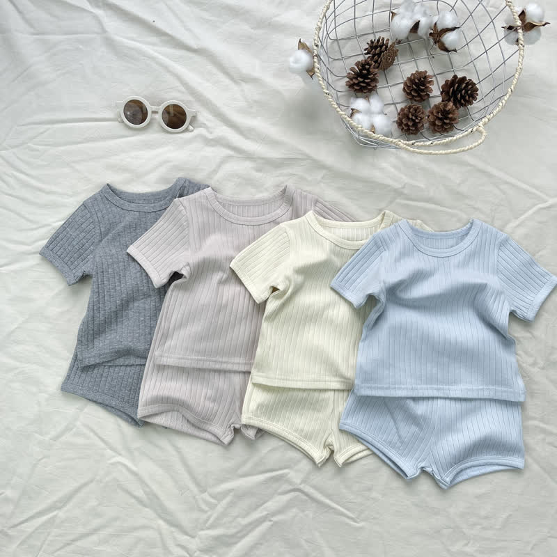 Baby Kleinkind Set aus Gerippt T-Stück und Shorts in Einfarbig , 2-teilig - image 1