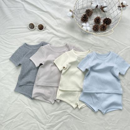 Baby Kleinkind Set aus Gerippt T-Stück und Shorts in Einfarbig , 2-teilig - image 1