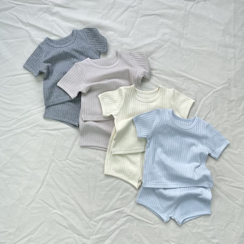 Baby Kleinkind Set aus Gerippt T-Stück und Shorts in Einfarbig , 2-teilig - image 9