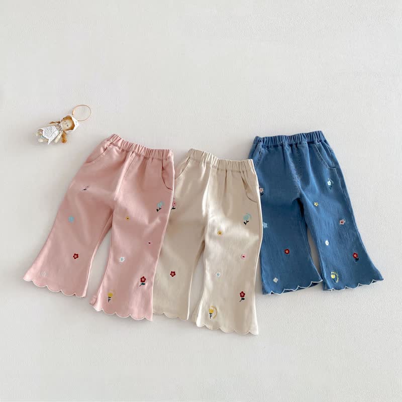 Baby Kleinkind -Mädchen- Hose mit Gestickt und Muschelsaum - image 1