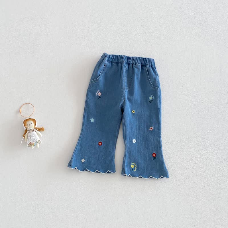 Baby Kleinkind -Mädchen- Hose mit Gestickt und Muschelsaum - Blau - 4-5J - image 2
