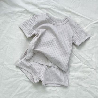 Baby Kleinkind Set aus Gerippt T-Stück und Shorts in Einfarbig , 2-teilig - Beige - 1.5-2J - image 3