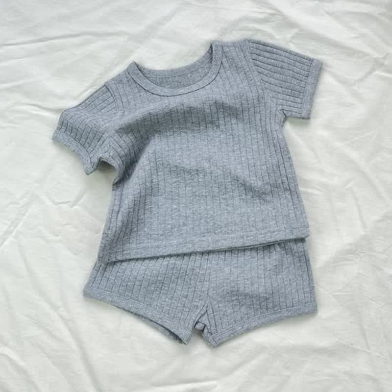Baby Kleinkind Set aus Gerippt T-Stück und Shorts in Einfarbig , 2-teilig - Grau - 1.5-2J - image 2