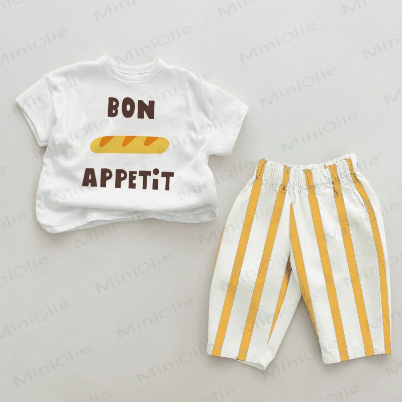 BON APPETIT Baby , vertikal Streifen 2-teiliges Set - Weiß & Gelb - 2-3J - image 1